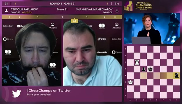Hình ảnh trận đấu giữa Radjabov và Mamedyarov được lấy từ livestream của BTC